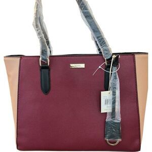 Trina Turk Large Tote Bag Zip Padded Laptop Purse Wine Tan Shoulder Purse NWT